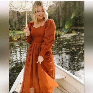 Ivy city co brand new brown lace florence long sleeve dress size M